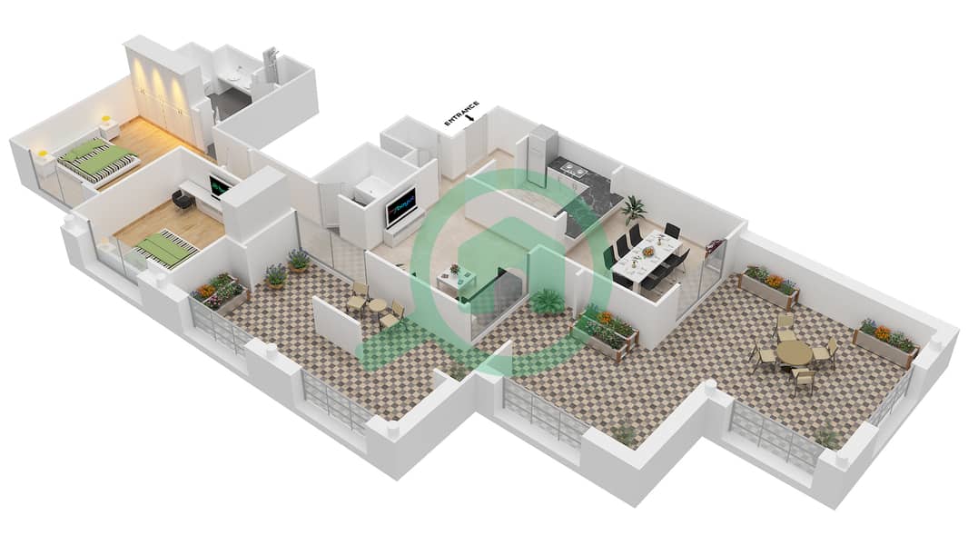 Танаро - Апартамент 2 Cпальни планировка Гарнитур, анфилиада комнат, апартаменты, подходящий 05/FLOOR 7 Floor 7 interactive3D
