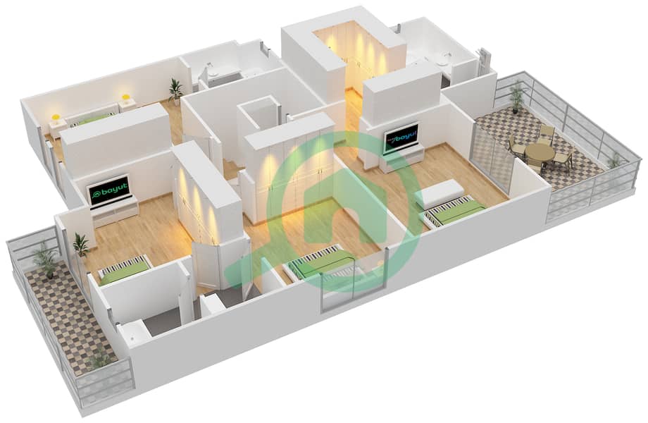 المخططات الطابقية لتصميم النموذج 14 فیلا 4 غرف نوم - معين 1 First Floor interactive3D