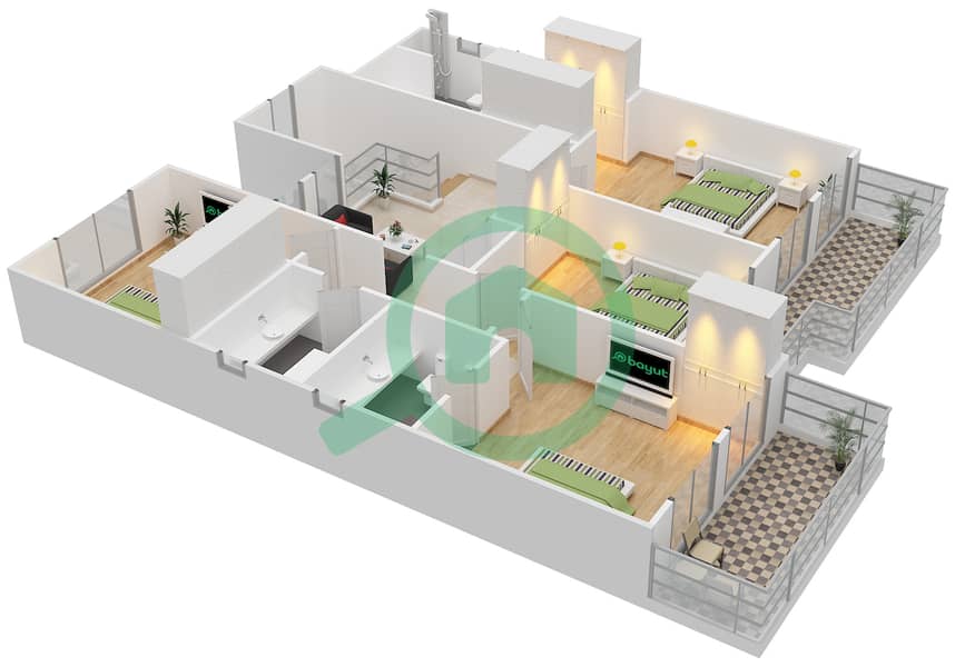 المخططات الطابقية لتصميم النموذج 7 فیلا 5 غرف نوم - معين 1 First Floor interactive3D