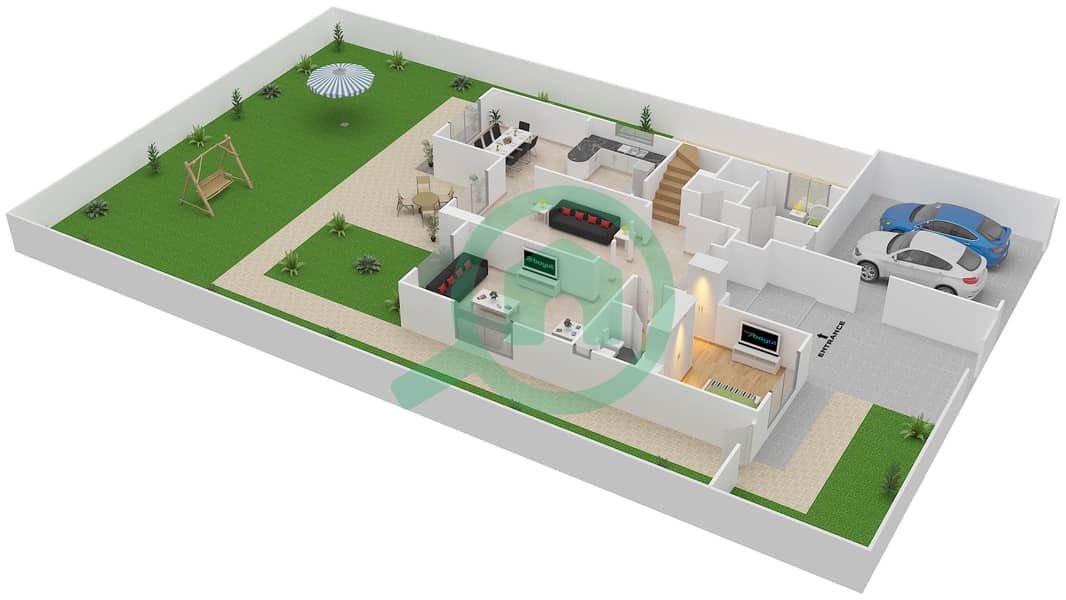 المخططات الطابقية لتصميم النموذج 16 فیلا 5 غرف نوم - معين 1 Ground Floor interactive3D