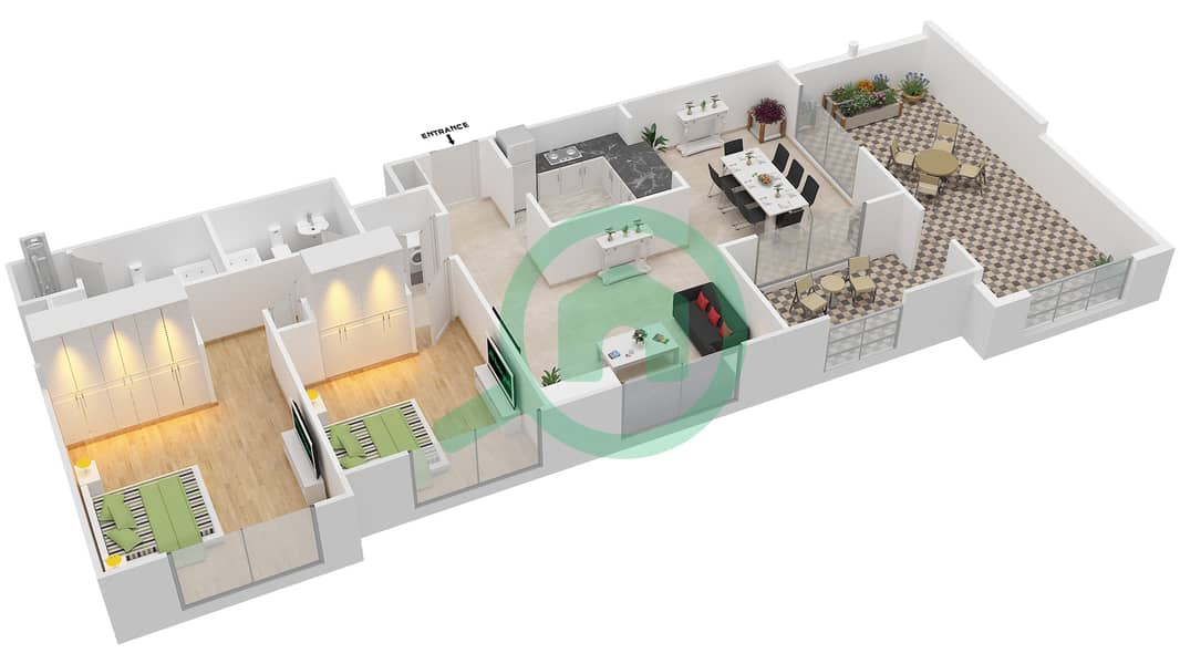 Танаро - Апартамент 2 Cпальни планировка Гарнитур, анфилиада комнат, апартаменты, подходящий 16/FLOOR 17 Floor 17 interactive3D