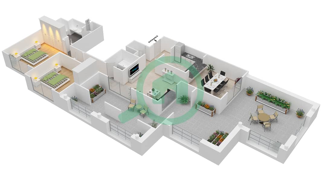 المخططات الطابقية لتصميم التصميم 14/FLOOR 7 شقة 2 غرفة نوم - تانارو Floor 7 interactive3D
