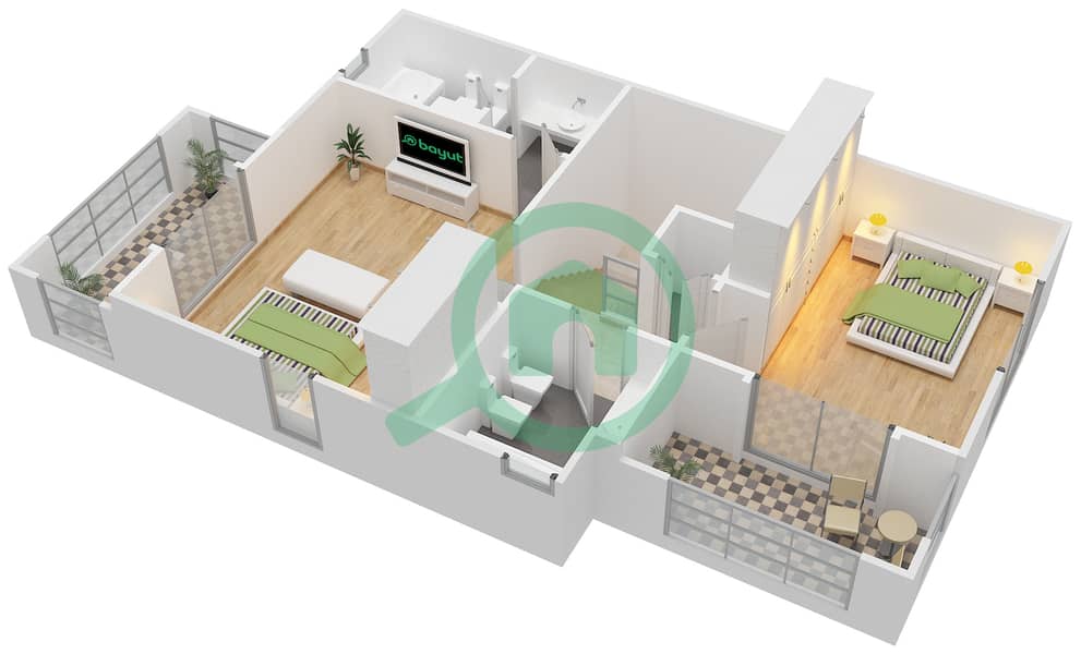 Маеен 2 - Вилла 2 Cпальни планировка Тип H END UNIT First Floor interactive3D
