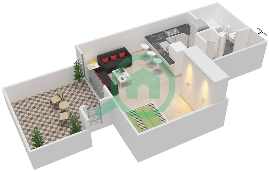 塔纳罗 - 单身公寓套房06/FLOOR 1戶型图 Floor 1 interactive3D