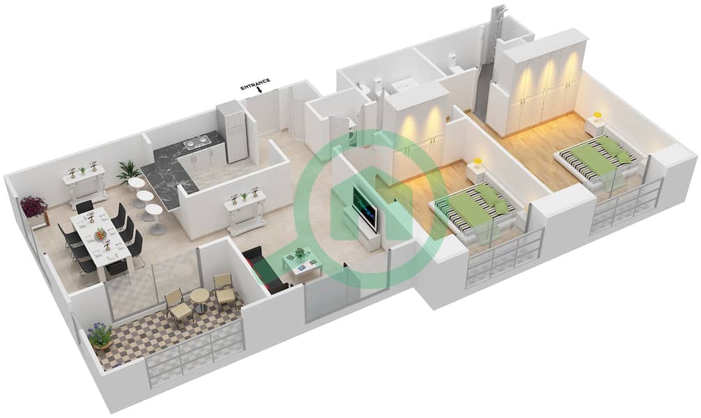 المخططات الطابقية لتصميم التصميم 13/FLOOR 8-16 شقة 2 غرفة نوم - تانارو Floor 8-16 interactive3D