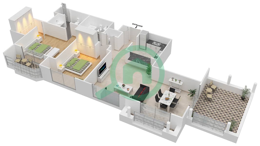 المخططات الطابقية لتصميم التصميم 07/FLOOR 17 شقة 2 غرفة نوم - تانارو Floor 17 interactive3D