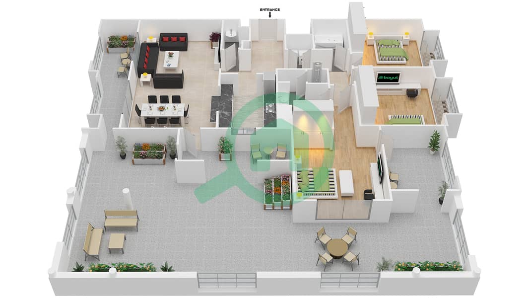 المخططات الطابقية لتصميم التصميم 16/FLOOR 18 شقة 3 غرف نوم - تانارو Floor 18 interactive3D