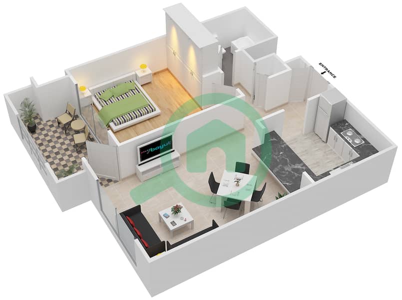 المخططات الطابقية لتصميم التصميم 11/FLOOR 2-11 شقة 1 غرفة نوم - تانارو Floor 2-11 interactive3D