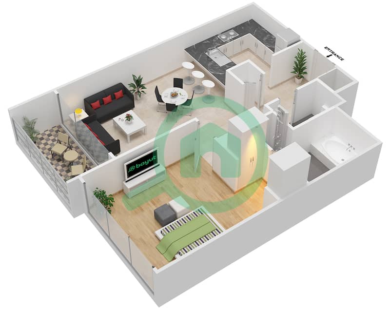 Фэйрвэйс Ист - Апартамент 1 Спальня планировка Гарнитур, анфилиада комнат, апартаменты, подходящий 2 Floor 2 interactive3D