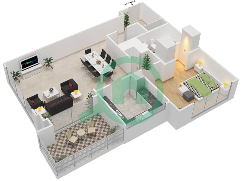 Фэйрвэйс Ист - Апартамент 1 Спальня планировка Гарнитур, анфилиада комнат, апартаменты, подходящий 6 interactive3D