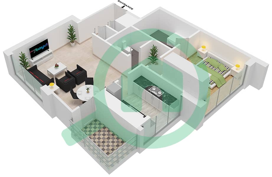 Фэйрвэйс Вест - Апартамент 1 Спальня планировка Гарнитур, анфилиада комнат, апартаменты, подходящий 3 interactive3D