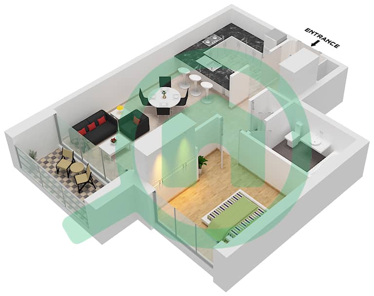 锦绣前程西 - 1 卧室公寓套房2戶型图 interactive3D