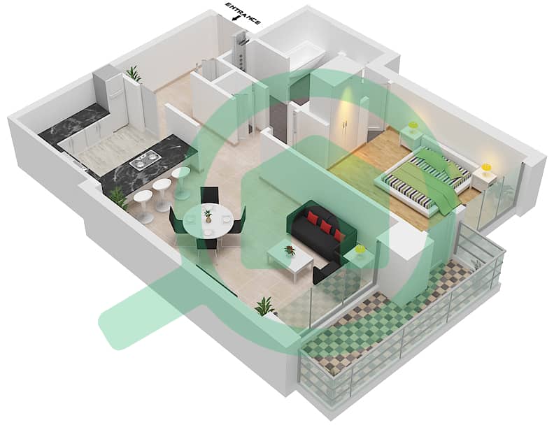 Фэйрвэйс Вест - Апартамент 1 Спальня планировка Гарнитур, анфилиада комнат, апартаменты, подходящий 4 interactive3D