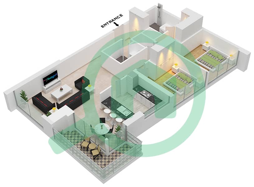 锦绣前程西 - 2 卧室公寓套房5戶型图 interactive3D