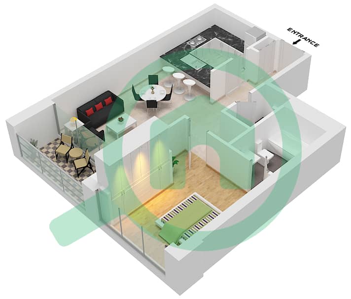 锦绣前程西 - 1 卧室公寓套房6戶型图 interactive3D