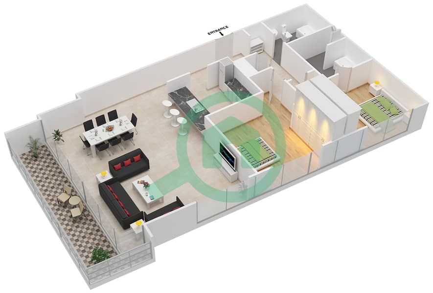 锦绣前程北 - 2 卧室公寓类型7戶型图 interactive3D