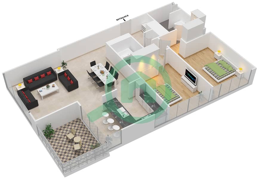 The Fairways North - 2 Bedroom Apartment Type 8 Floor plan interactive3D