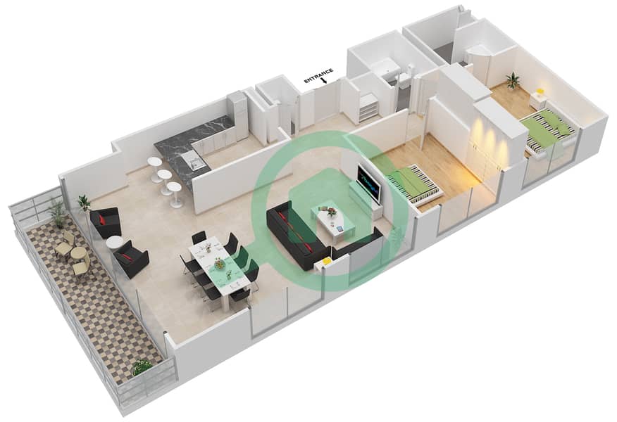 المخططات الطابقية لتصميم النموذج 6 شقة 2 غرفة نوم - ذا فيرويز نورث interactive3D