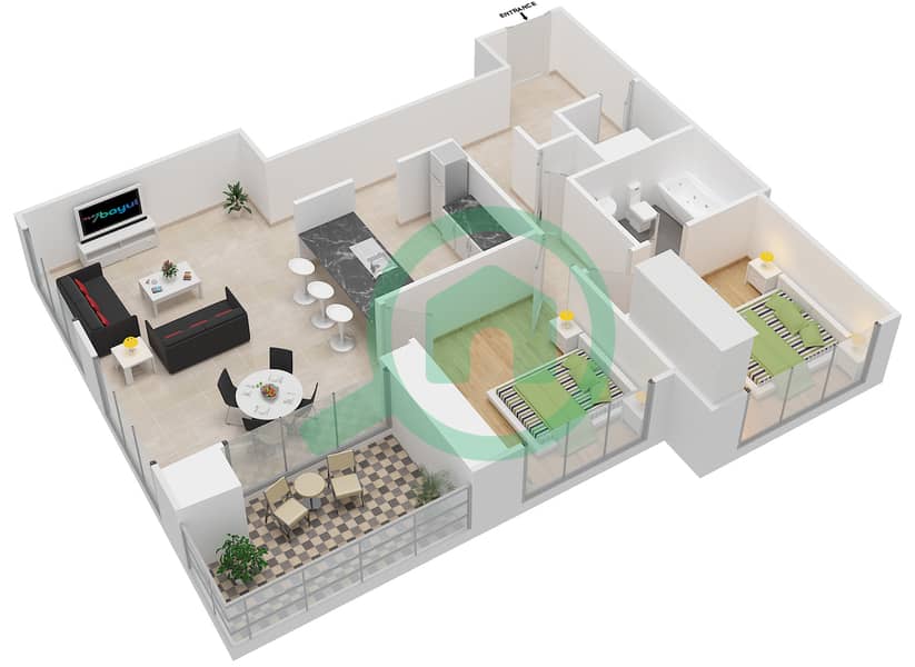 锦绣前程北 - 2 卧室公寓类型5戶型图 interactive3D