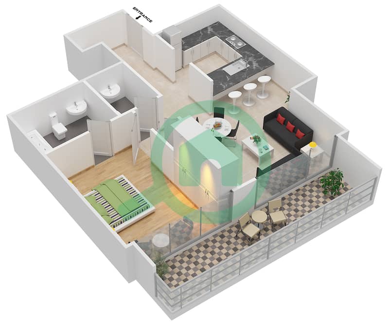 The Fairways North - 1 Bedroom Apartment Type 4 Floor plan interactive3D