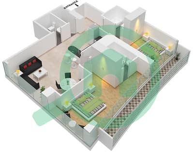 المخططات الطابقية لتصميم الوحدة 511 شقة 2 غرفة نوم - مارينا باي من داماك