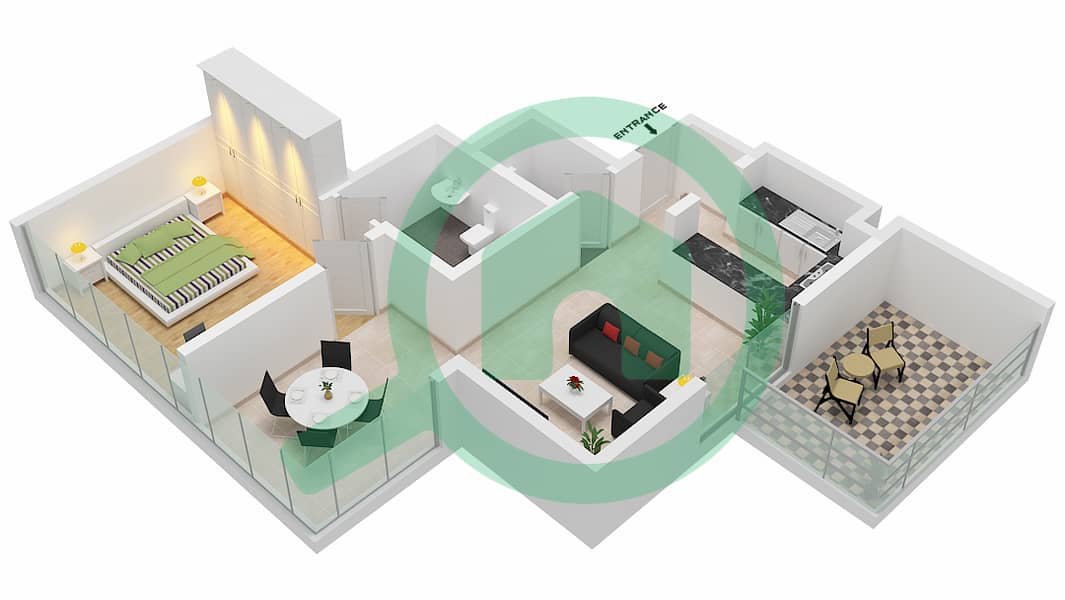المخططات الطابقية لتصميم الوحدة 7,8-FLOOR 2,3-29 شقة 1 غرفة نوم - برج ميرانو Floor 2,3-29 interactive3D