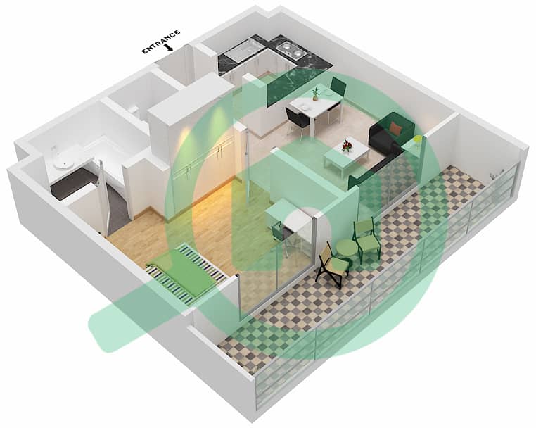 المخططات الطابقية لتصميم الوحدة 8,9-FLOOR 2,3-29 شقة 1 غرفة نوم - برج ميرانو Floor 2,3-29 interactive3D