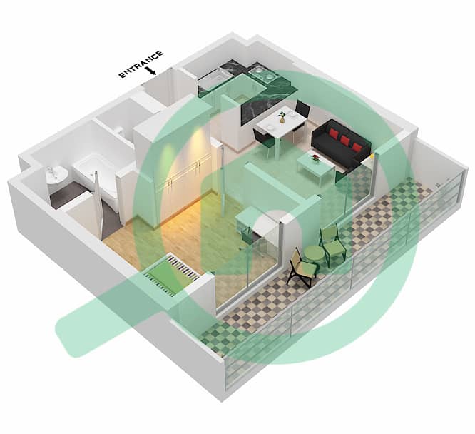 المخططات الطابقية لتصميم الوحدة 10-FLOOR 2 شقة 1 غرفة نوم - برج ميرانو Floor 2 interactive3D