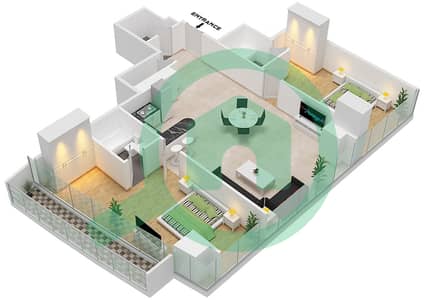 المخططات الطابقية لتصميم الوحدة 603 شقة 2 غرفة نوم - مارينا باي من داماك