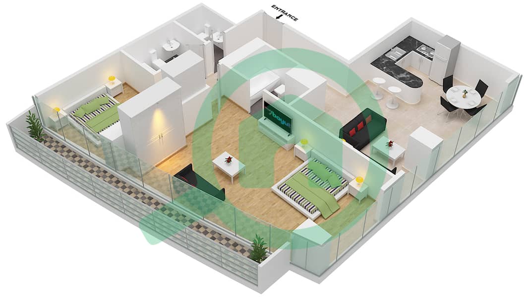 Marina Bay By DAMAC - 2 Bedroom Apartment Unit 510 Floor plan Floor-5th interactive3D