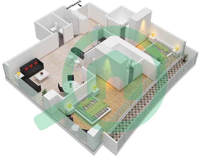Marina Bay By DAMAC - 2 Bedroom Apartment Unit 511 Floor plan Floor-5th interactive3D