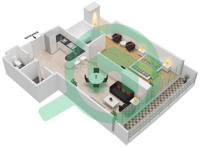 Marina Bay By DAMAC - 1 Bedroom Apartment Unit 508-A Floor plan Floor-5th interactive3D