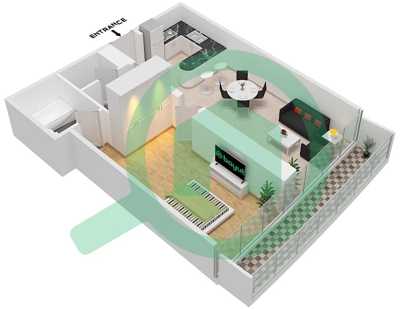 Marina Bay By DAMAC - 1 Bedroom Apartment Unit 509 Floor plan Floor-5th interactive3D