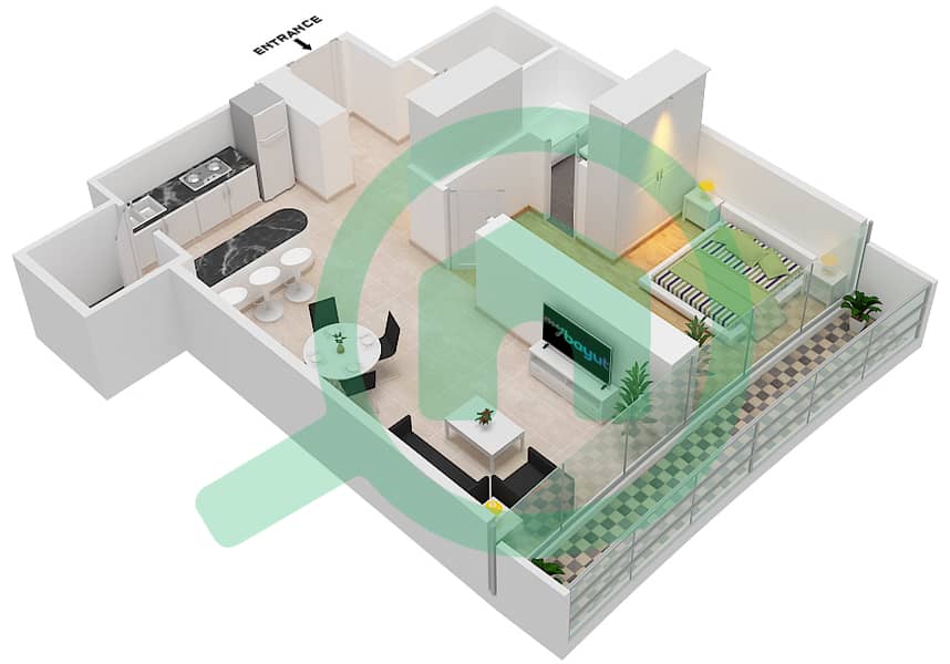 Marina Bay By DAMAC - 1 Bedroom Apartment Unit 512 Floor plan Floor-5th interactive3D