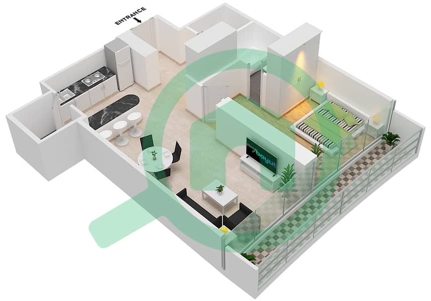 Марина Бей от DAMAC - Апартамент 1 Спальня планировка Единица измерения 512 Floor-5th interactive3D