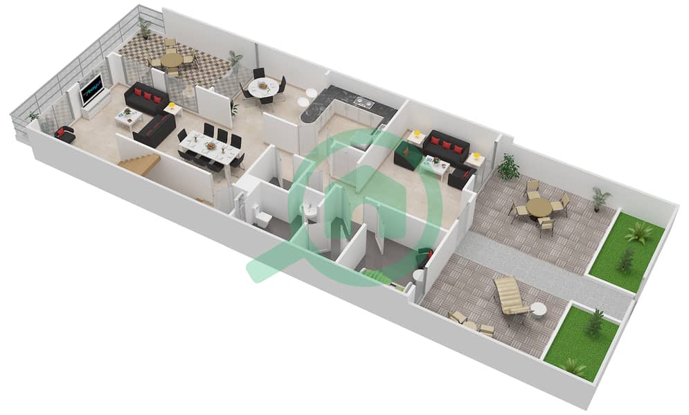 Гольф Виллы - Вилла 3 Cпальни планировка Гарнитур, анфилиада комнат, апартаменты, подходящий 3,5-8 Second Floor interactive3D