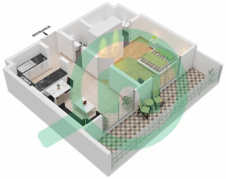Мерано Тауэр - Апартамент 1 Спальня планировка Единица измерения 15,16-FLOOR 2,3-29 Floor 2,3-29 interactive3D
