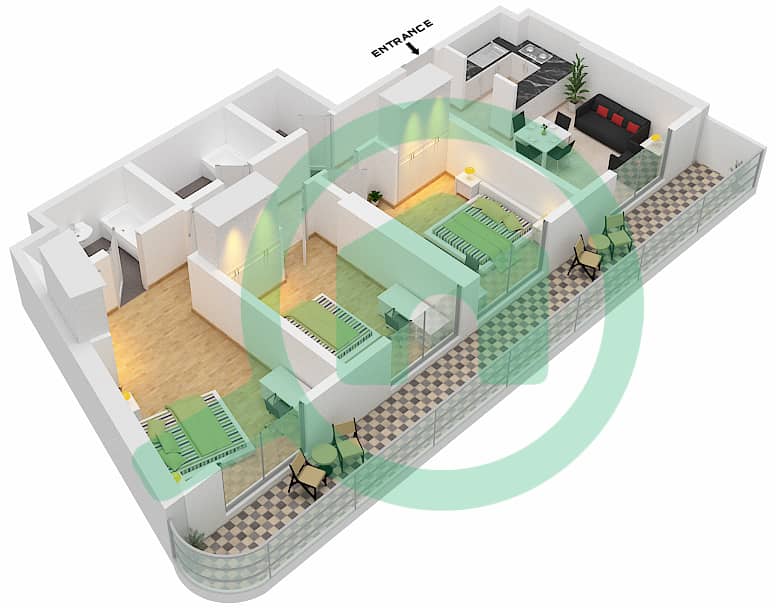 المخططات الطابقية لتصميم الوحدة 16,17-FLOOR 2,3-29 شقة 3 غرف نوم - برج ميرانو Floor 2,3-29 interactive3D