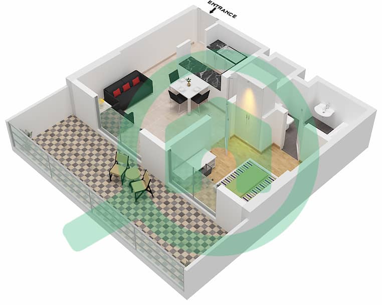 Мерано Тауэр - Апартамент 1 Спальня планировка Единица измерения 17-FLOOR 2 Floor 2 interactive3D