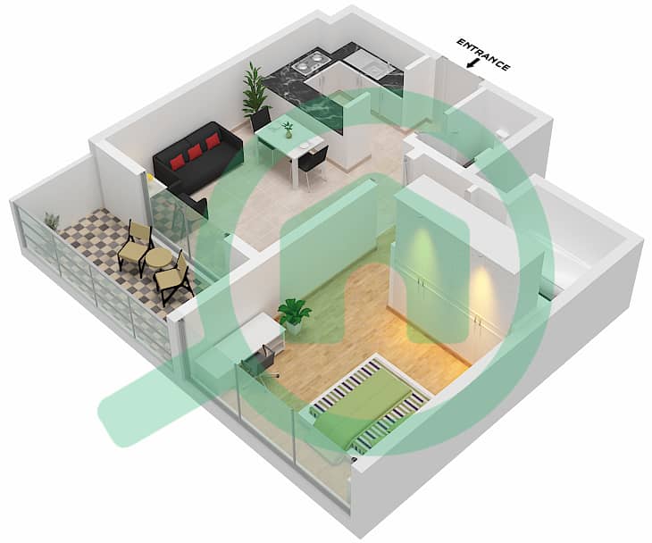 المخططات الطابقية لتصميم الوحدة 1-FLOOR 3-29 شقة 1 غرفة نوم - برج ميرانو Floor 3-29 interactive3D