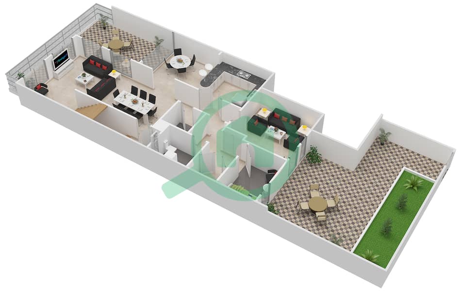 Гольф Виллы - Вилла 3 Cпальни планировка Гарнитур, анфилиада комнат, апартаменты, подходящий 2 Second Floor interactive3D