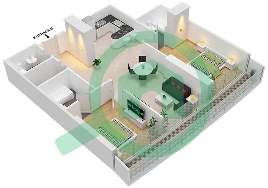 Marina Bay By DAMAC - 2 Bedroom Apartment Unit 601 Floor plan Floot-6th interactive3D
