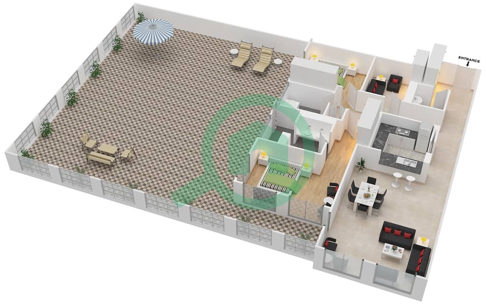 Гольф Виллы - Апартамент 2 Cпальни планировка Гарнитур, анфилиада комнат, апартаменты, подходящий 2 GROUND FLOOR Ground Floor interactive3D