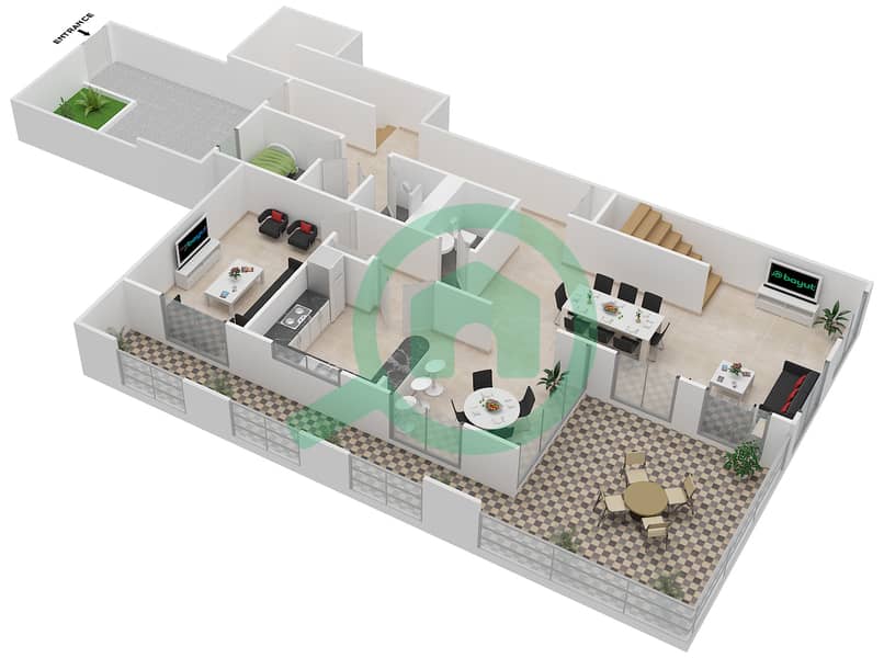 高尔夫别墅区 - 3 卧室别墅套房1戶型图 First Floor interactive3D