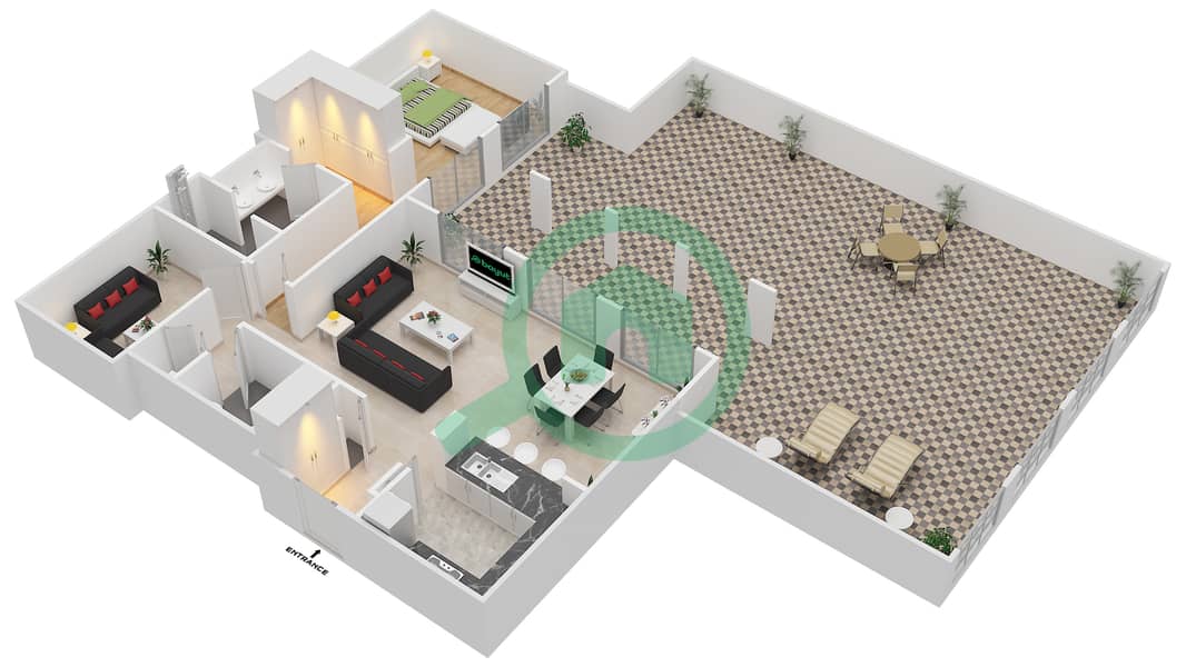 Гольф Виллы - Апартамент 1 Спальня планировка Гарнитур, анфилиада комнат, апартаменты, подходящий 1 GROUND FLOOR Ground Floor interactive3D