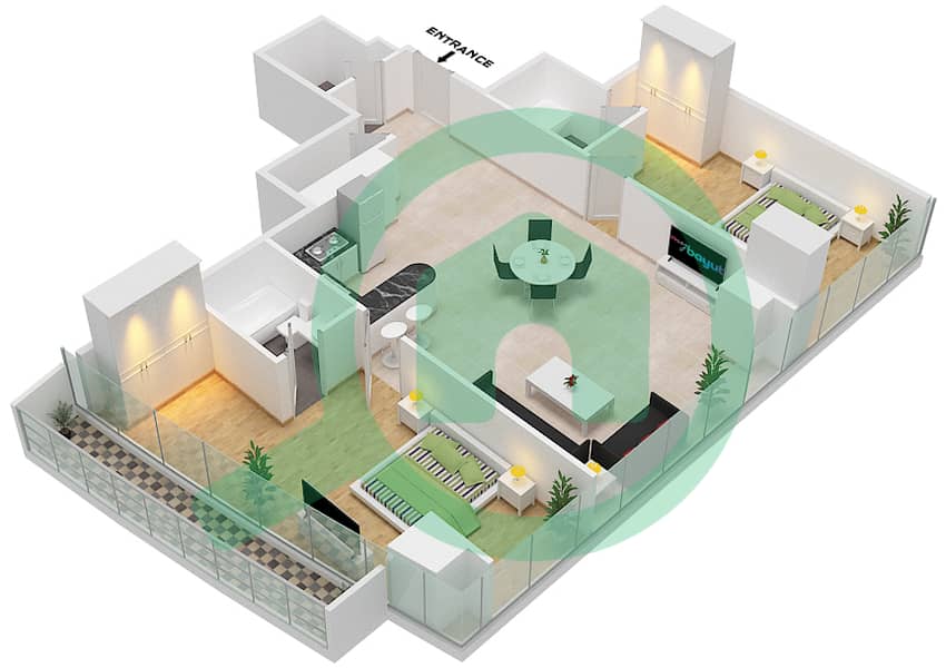 Marina Bay By DAMAC - 2 Bedroom Apartment Unit 603 Floor plan Floor-6th interactive3D