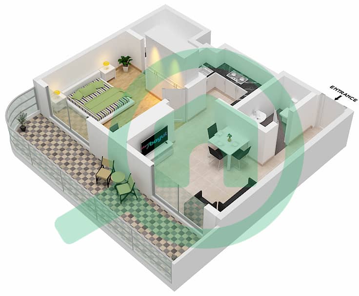المخططات الطابقية لتصميم الوحدة 7-FLOOR 3-29 شقة 1 غرفة نوم - برج ميرانو Floor 3-29 interactive3D