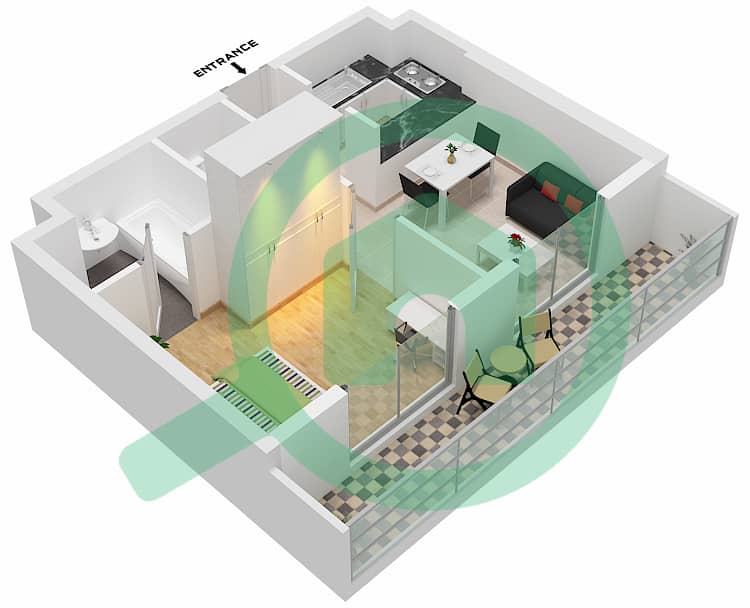 المخططات الطابقية لتصميم الوحدة 11-FLOOR 3-29 شقة 1 غرفة نوم - برج ميرانو Floor 3-29 interactive3D