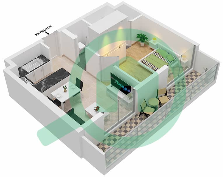 Мерано Тауэр - Апартамент 1 Спальня планировка Единица измерения 12-FLOOR 3-29 Floor 3-29 interactive3D