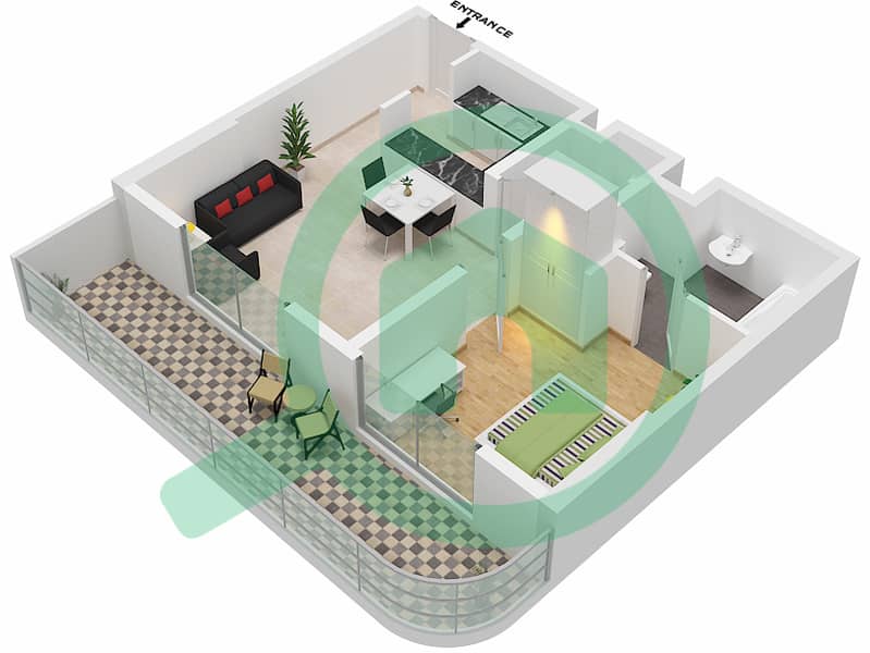 المخططات الطابقية لتصميم الوحدة 18-FLOOR 3-29 شقة 1 غرفة نوم - برج ميرانو Floor 3-29 interactive3D